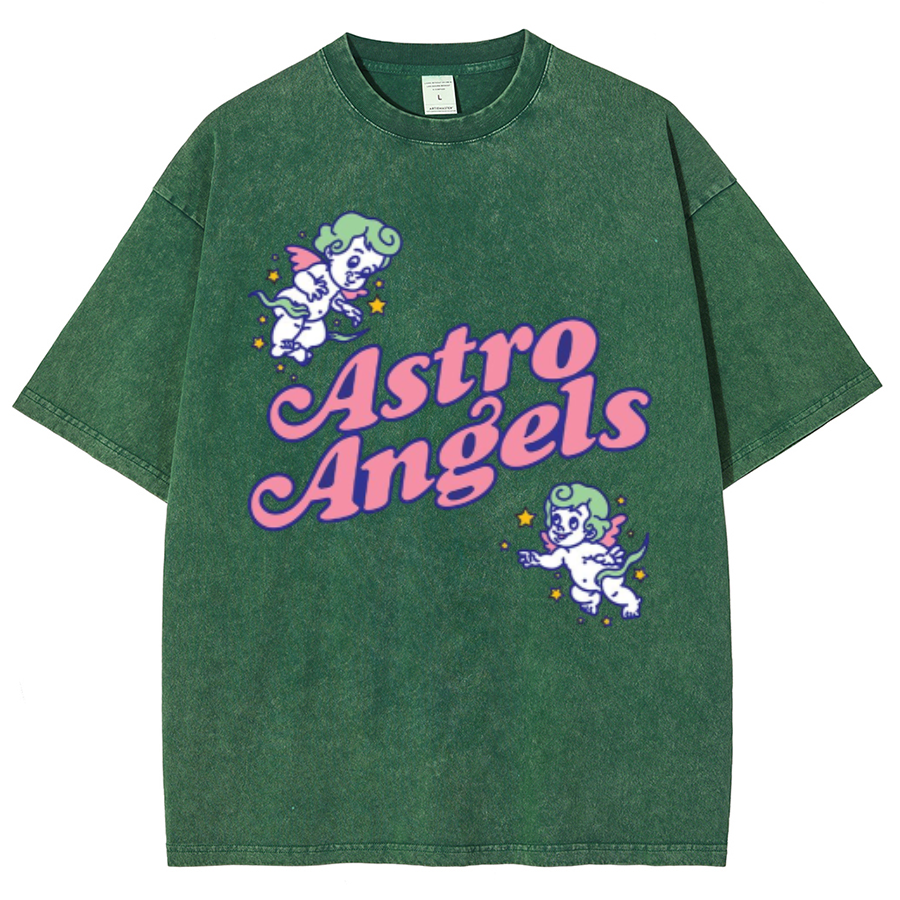 Astro Angels Unisex Oversized Print Vintage Wash Denim T-Shirt