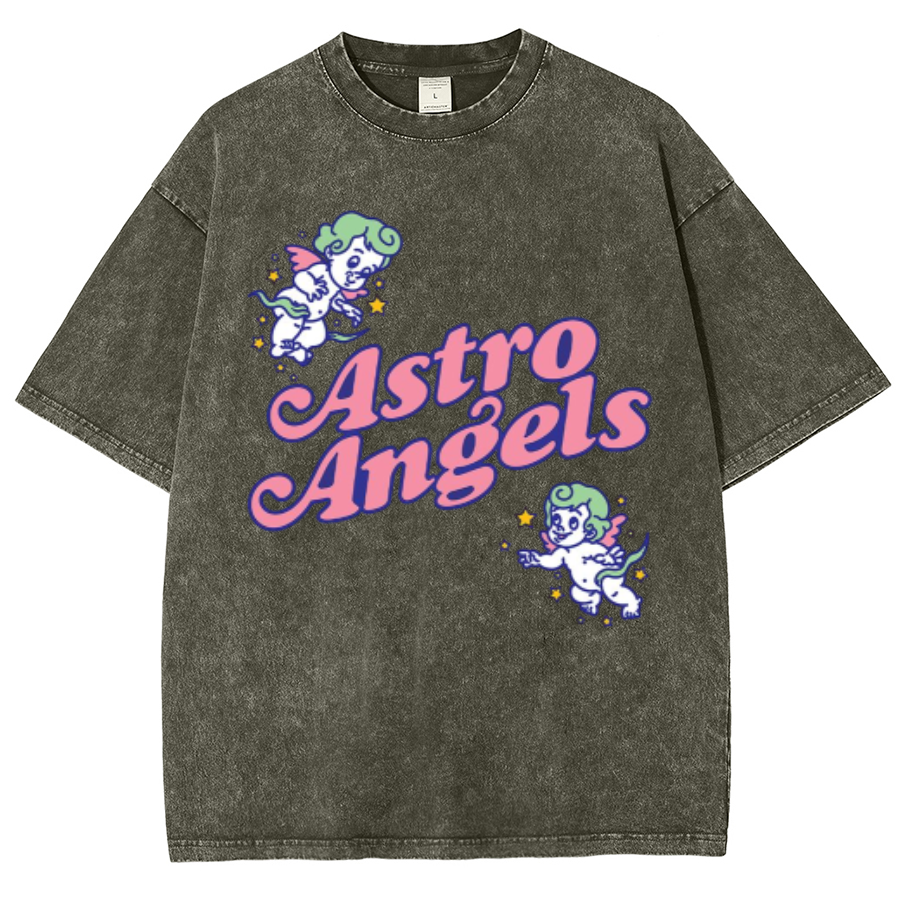 Astro Angels Unisex Oversized Print Vintage Wash Denim T-Shirt