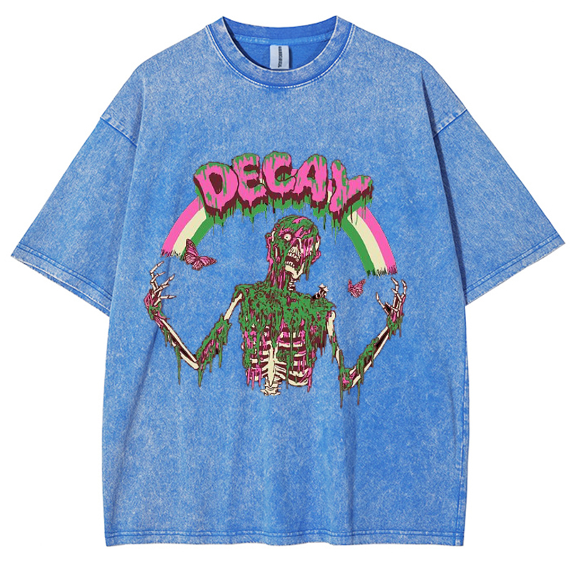 Decay Unisex Vintage Solid Wash Denim T-Shirts-Print-cool