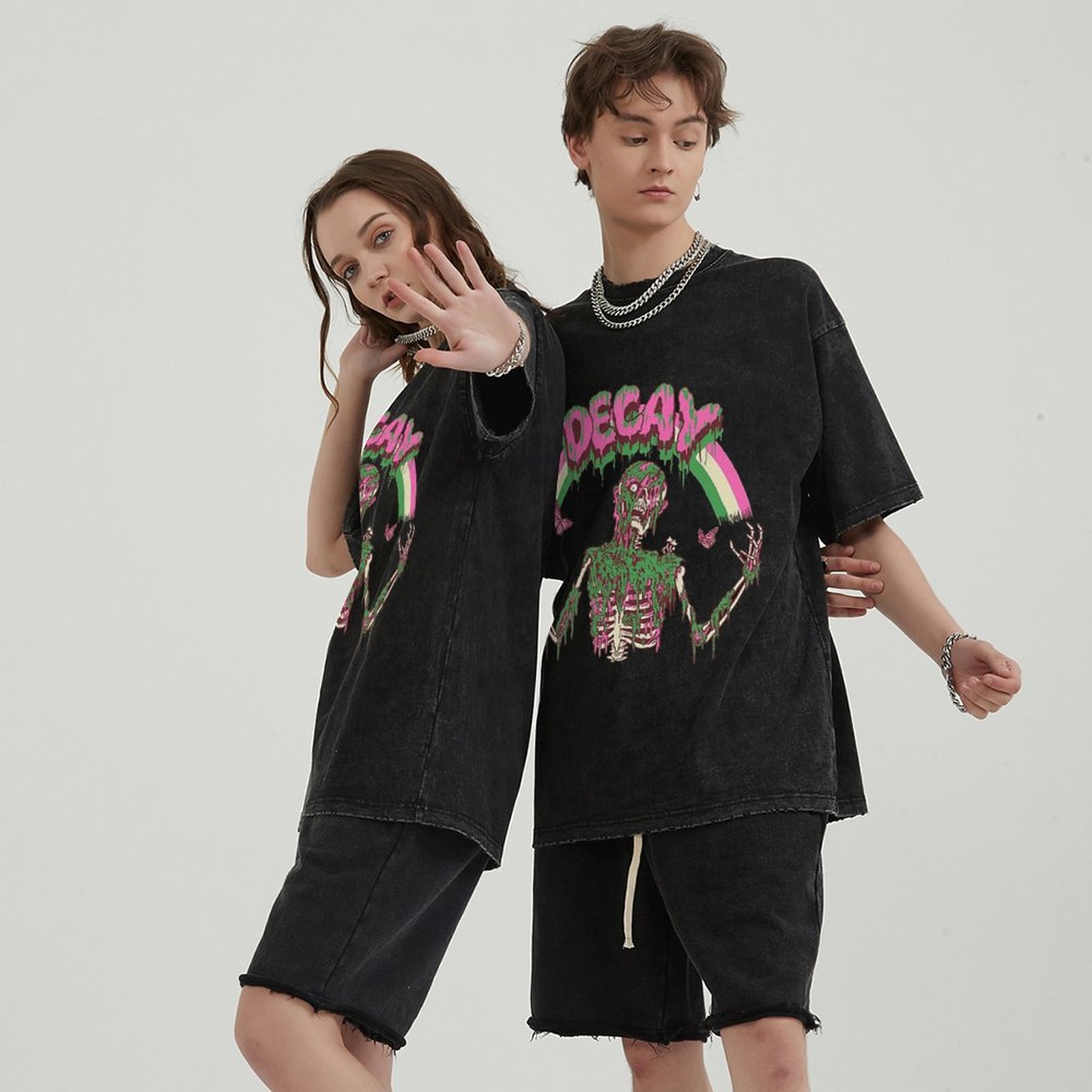 Decay Unisex Vintage Solid Wash Denim T-Shirts-Print-cool