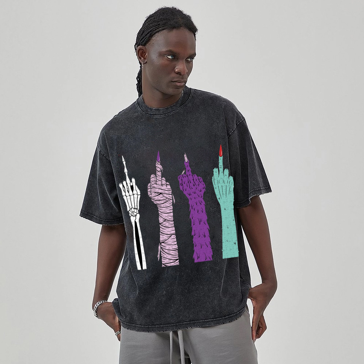 F*ck Monster Unisex Vintage Wash Denim T-Shirts-Print-cool