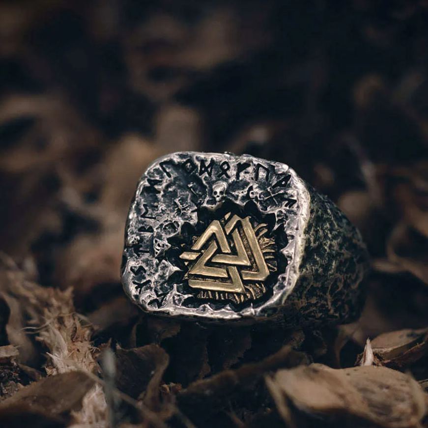925 Sterling Silver Antique Valknut Ring