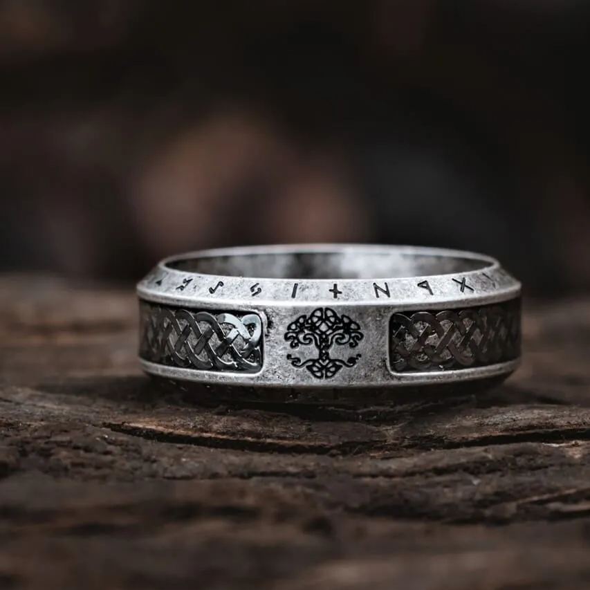 Decorated Nordic Ring with Yggdrasil Symbol