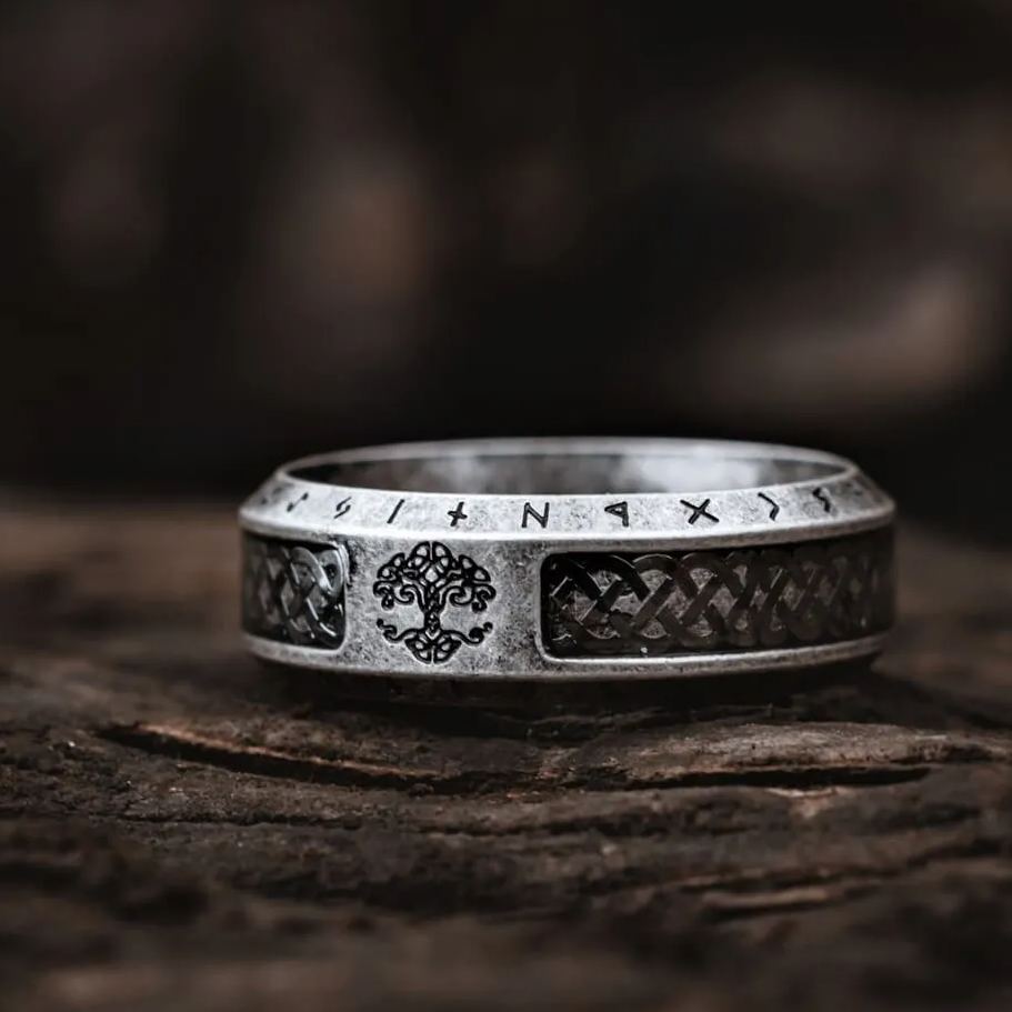 Decorated Nordic Ring with Yggdrasil Symbol