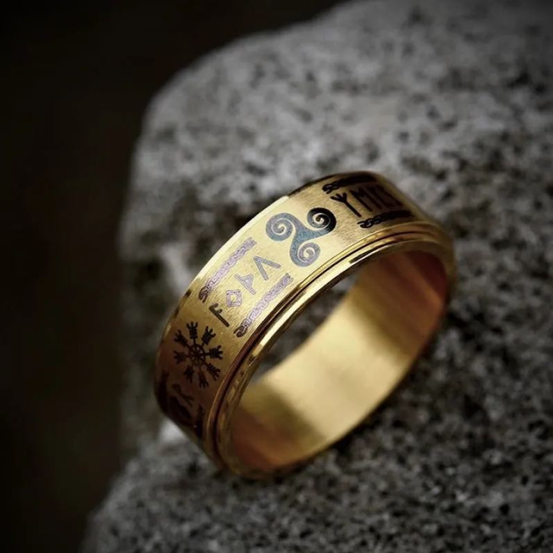 Titanium Stainless Nordic Symbols Rotating Ring