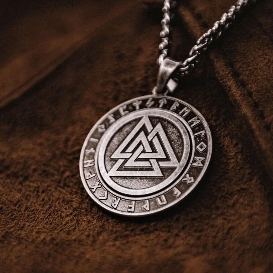 Rotating Valknut Pendant Necklace with Antique Design