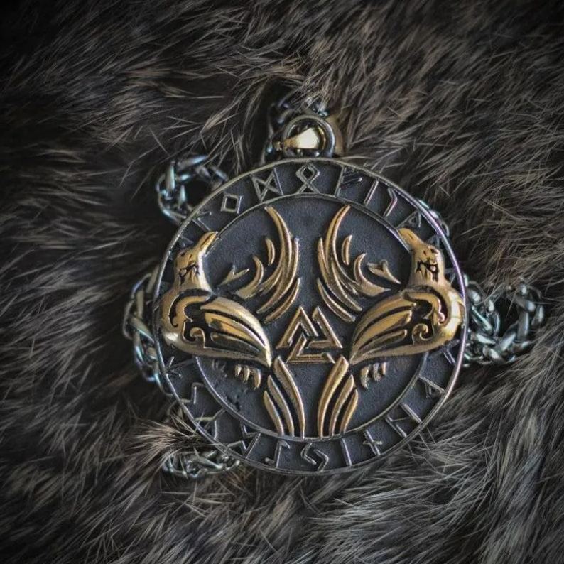 Odin's ravens Huginn and Muninn Runic Necklace