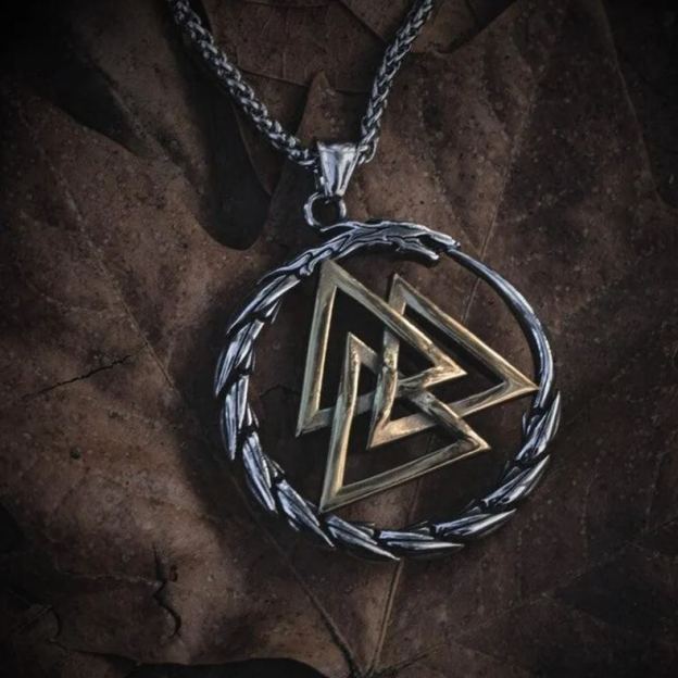 Valknut surrounded by Jormungandr Necklace