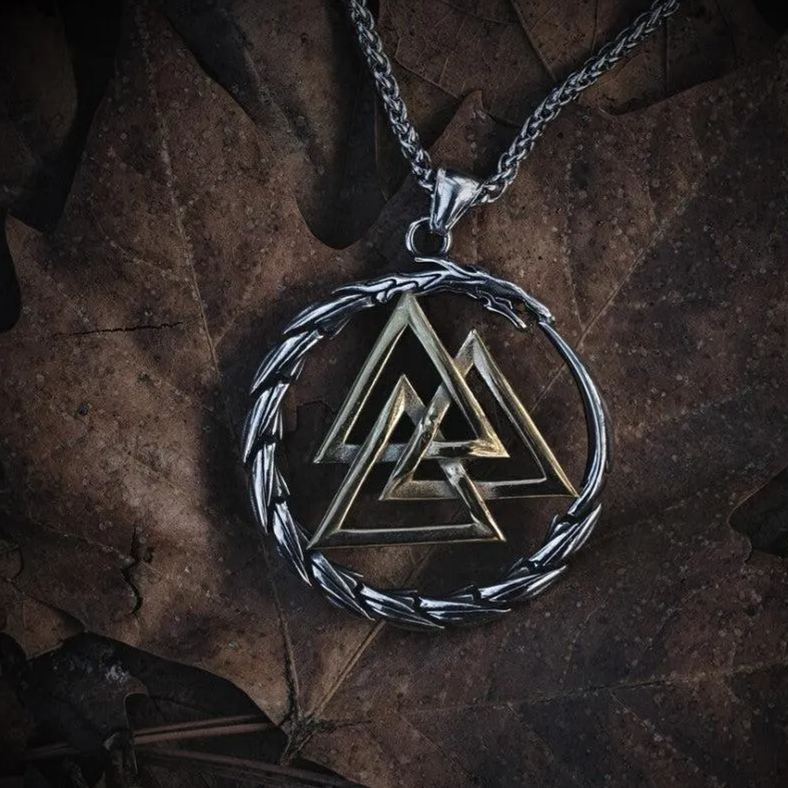 Valknut surrounded by Jormungandr Necklace