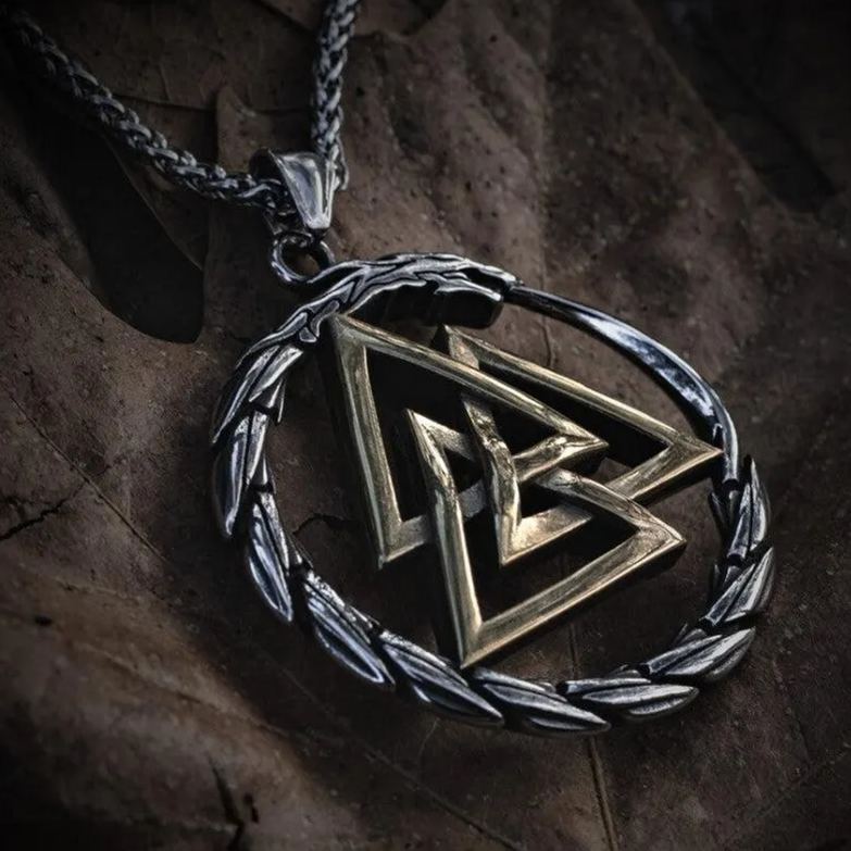 Valknut surrounded by Jormungandr Necklace