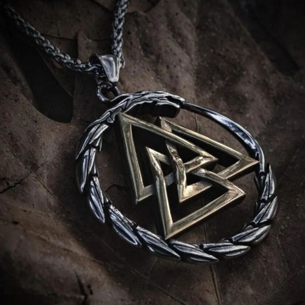 Valknut surrounded by Jormungandr Necklace