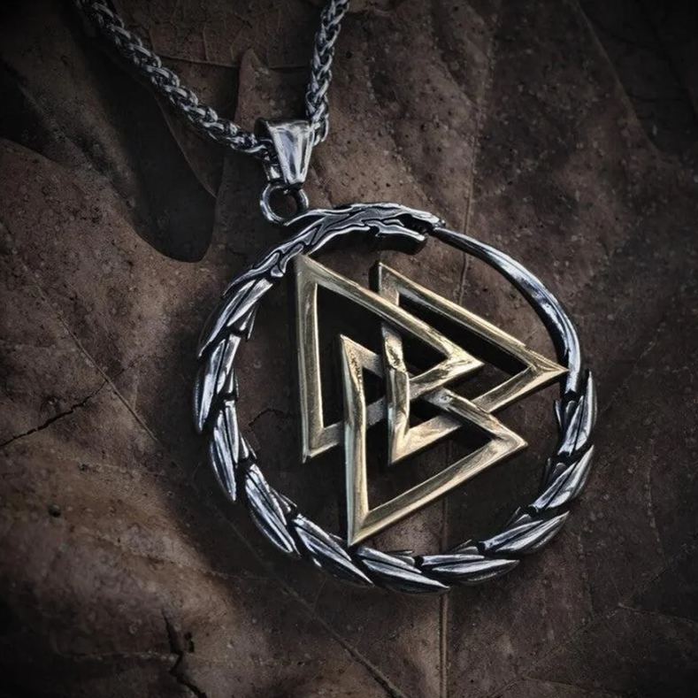 Valknut surrounded by Jormungandr Necklace