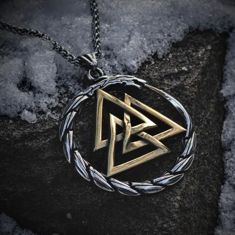 Valknut surrounded by Jormungandr Necklace