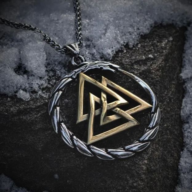 Valknut surrounded by Jormungandr Necklace