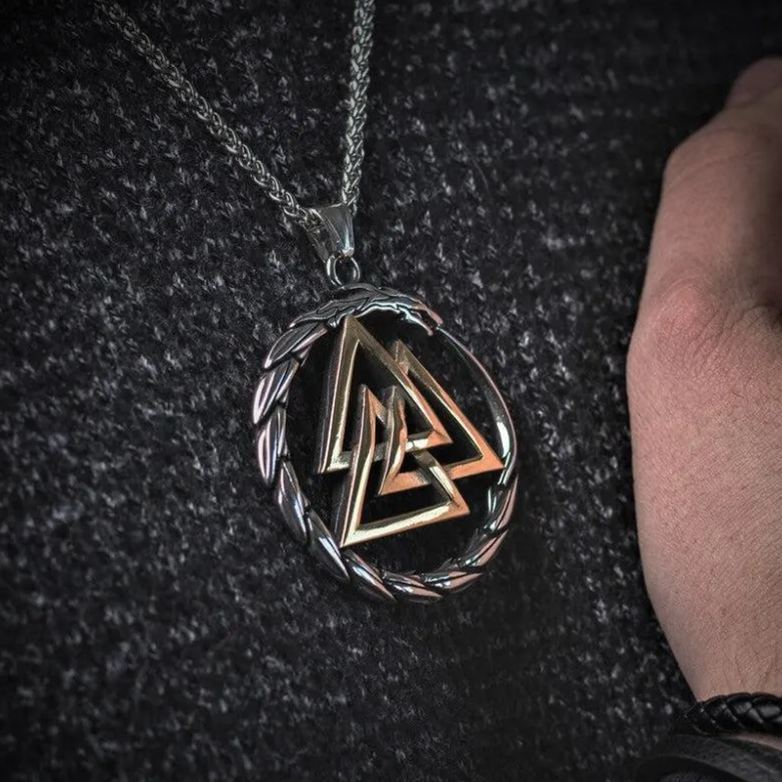 Valknut surrounded by Jormungandr Necklace