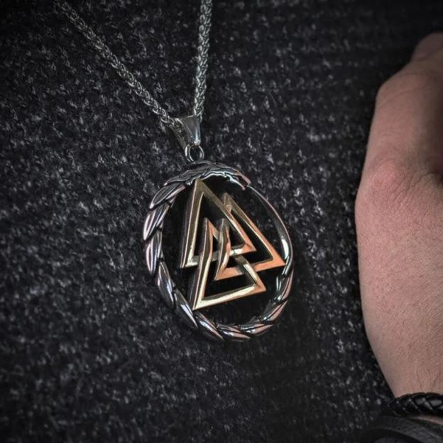 Valknut surrounded by Jormungandr Necklace