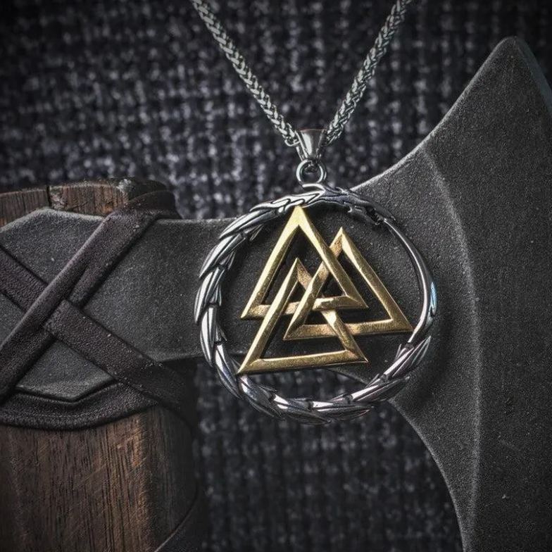 Valknut surrounded by Jormungandr Necklace