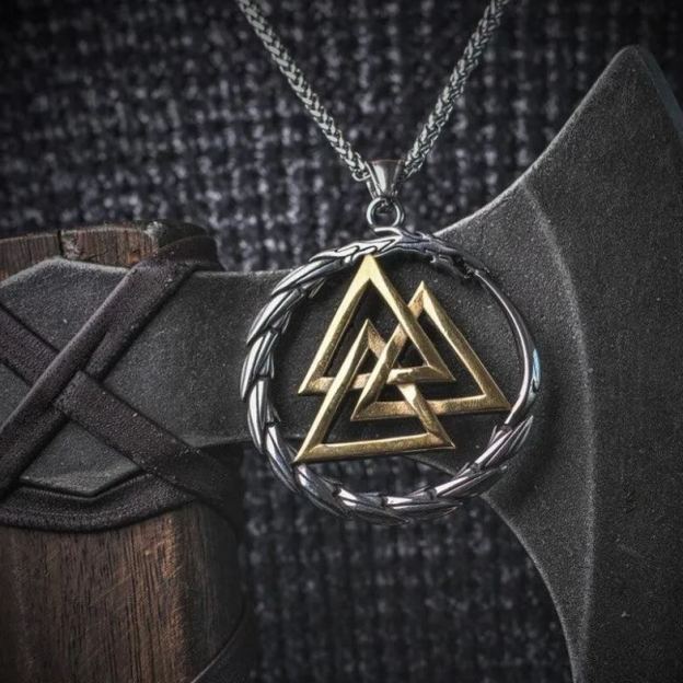 Valknut surrounded by Jormungandr Necklace