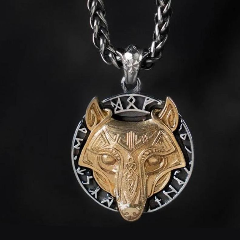 Fenrir Wolf Runic Pendant Necklace