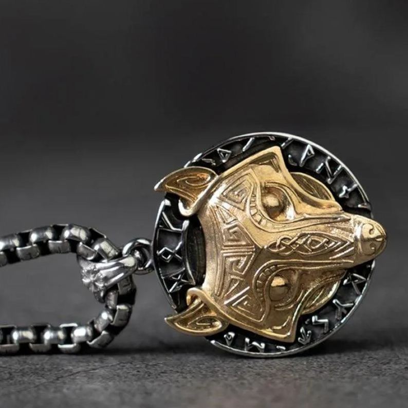 Fenrir Wolf Runic Pendant Necklace