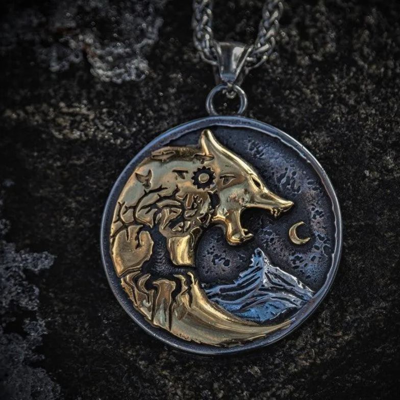 Hati wolf chase the moon pendant necklace