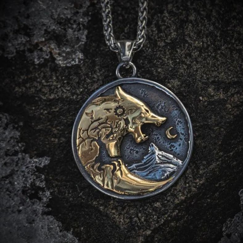 Hati wolf chase the moon pendant necklace