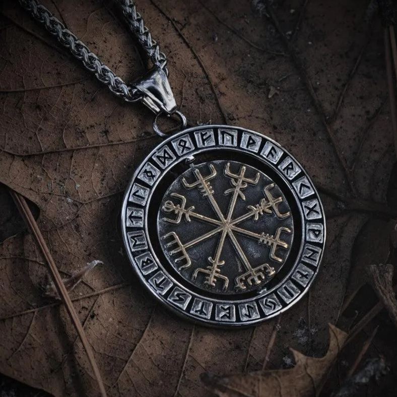 Rotating Pendant Vegvisir and Valknut Symbols