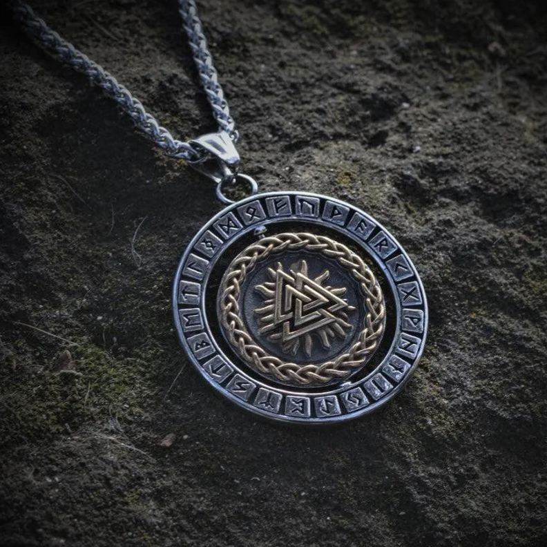 Rotating Pendant Vegvisir and Valknut Symbols
