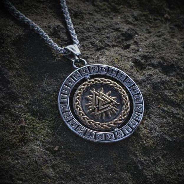 Rotating Pendant Vegvisir and Valknut Symbols