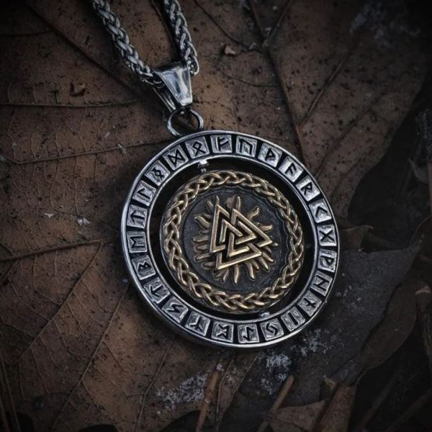 Rotating Pendant Vegvisir and Valknut Symbols