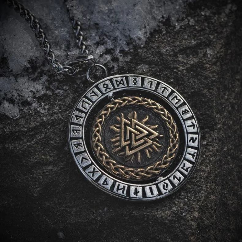 Rotating Pendant Vegvisir and Valknut Symbols