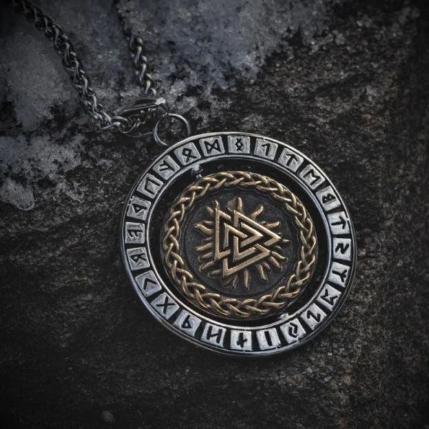 Rotating Pendant Vegvisir and Valknut Symbols
