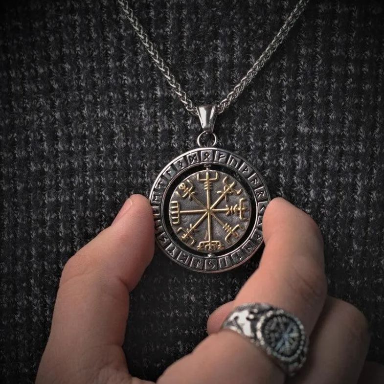 Rotating Pendant Vegvisir and Valknut Symbols