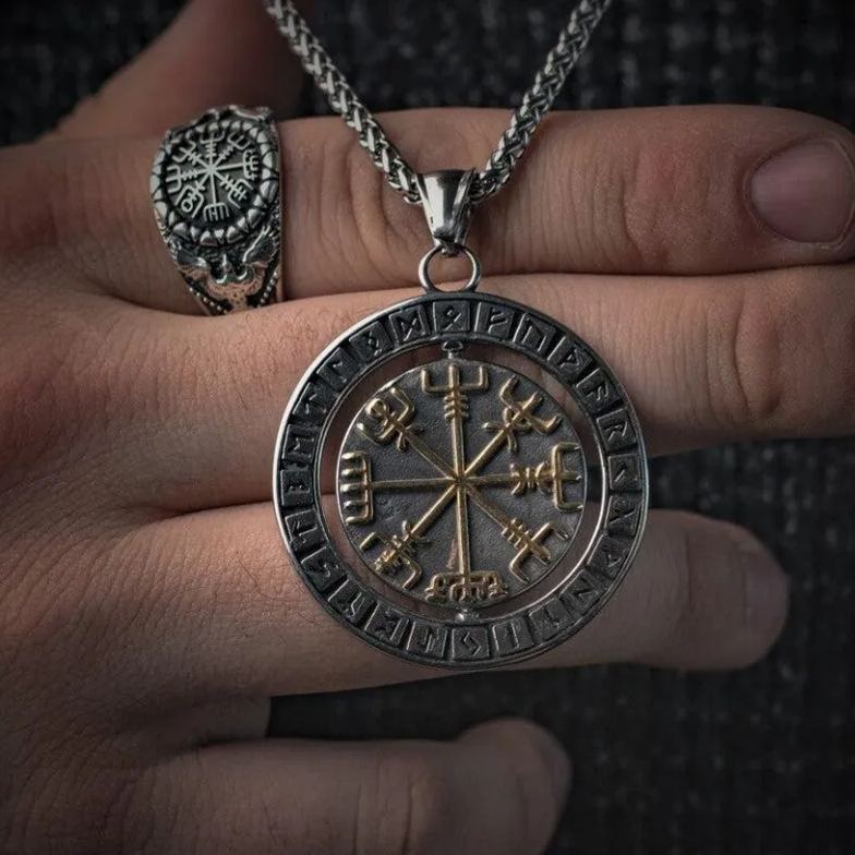 Rotating Pendant Vegvisir and Valknut Symbols