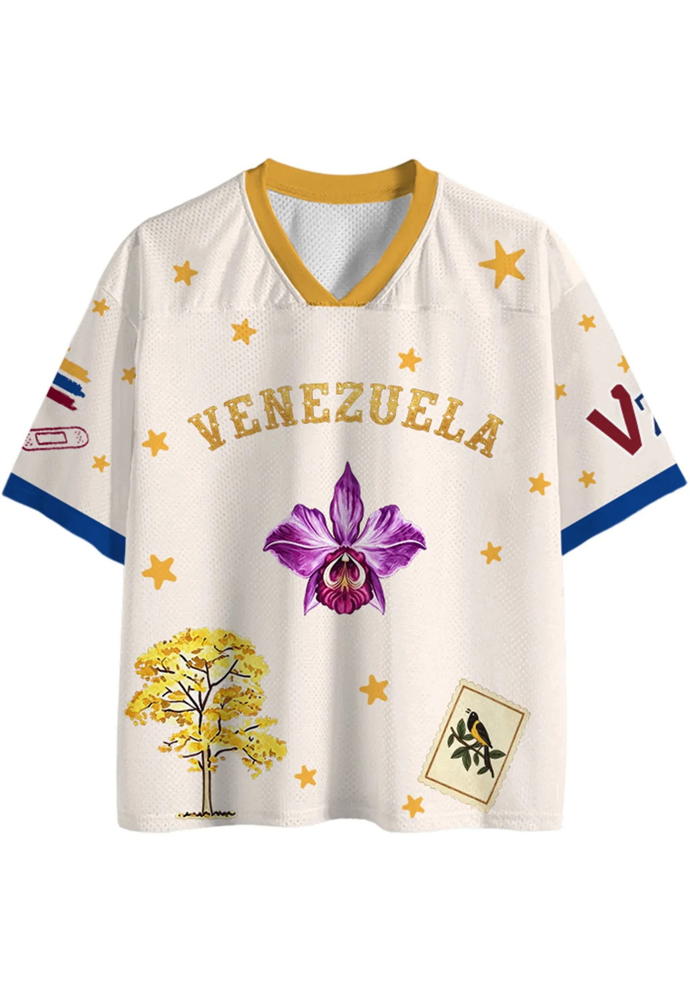 Venezuela National Orchid Yellow Star Tree Bird Stamp Jersey Shirts