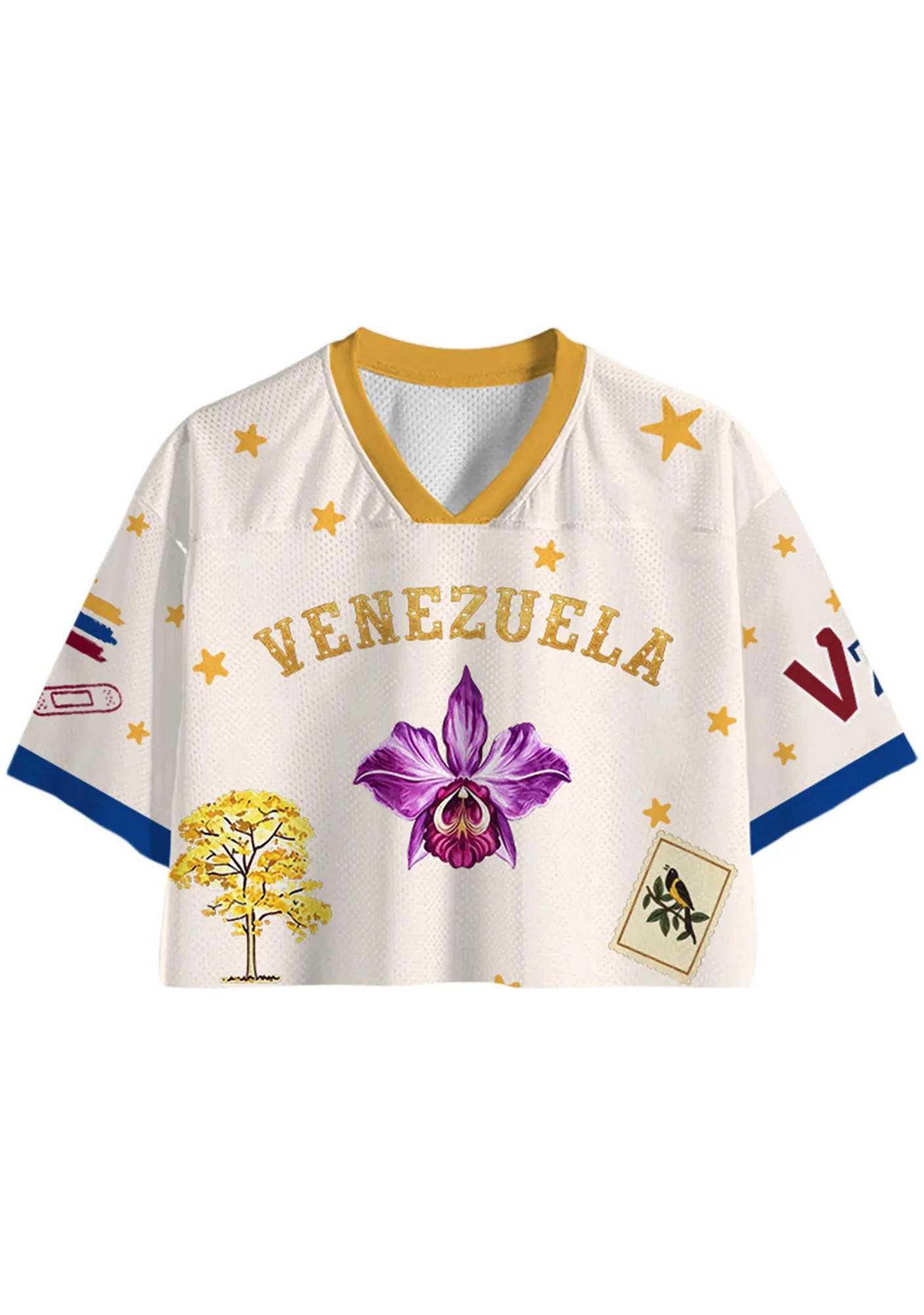 Venezuela National Orchid Yellow Star Tree Bird Stamp  Crop Sport Jersey Shirts