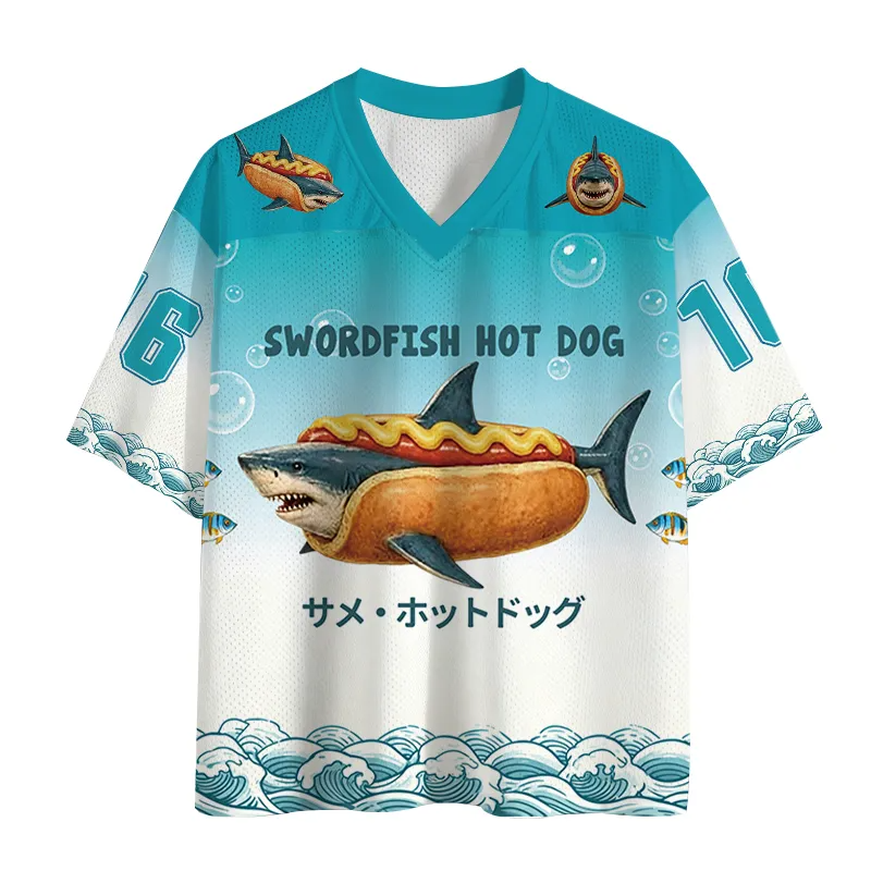 Shark Hotdog Funny Food Meme Mesh Jersey