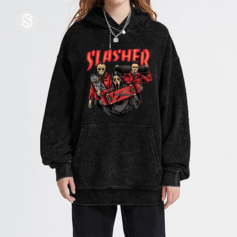 Slasher Unisex Printed Casual Washed Hoodie Sweatshirt-Print-cool