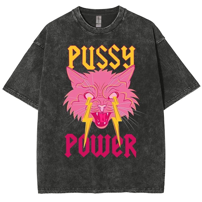 Pussy Power Unisex Vintage Solid Wash Denim T-Shirts[💥Buy 4 get 5th 50%OFF]