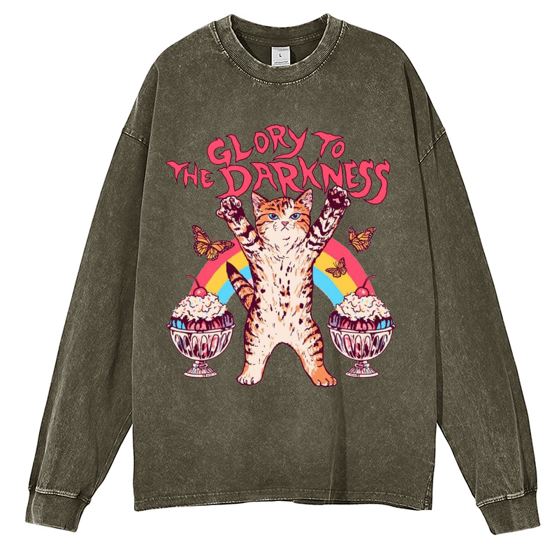 Darkness Unisex Washed Printed Round Neck Long Sleeve T-Shirt-Print-cool