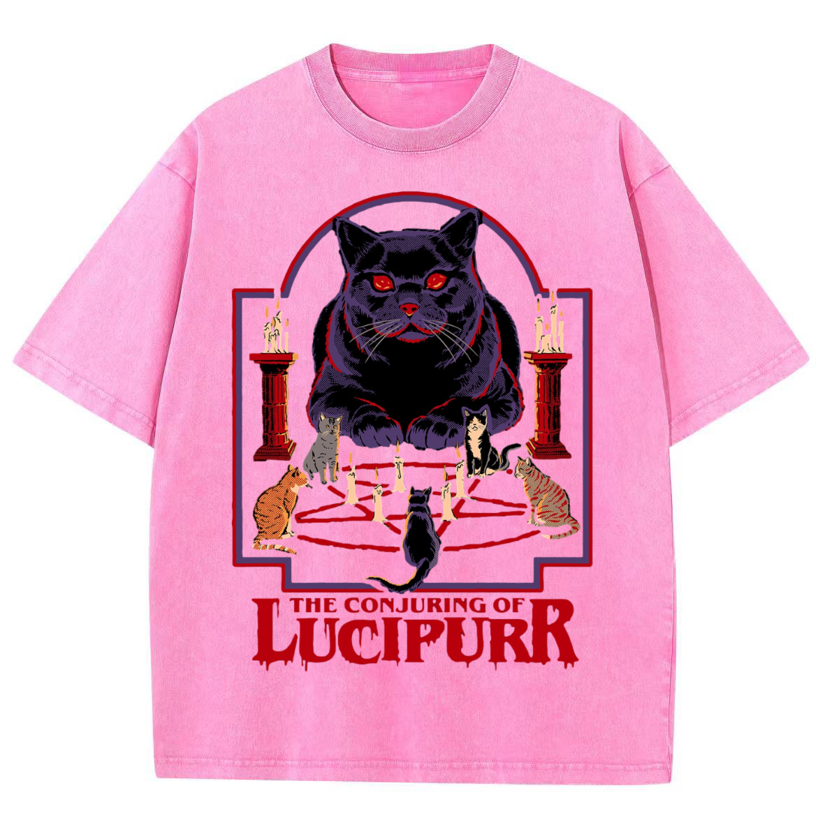 The Conjuring Of Lucipurr Unisex Vintage Solid Wash Denim T-Shirts-Print-cool