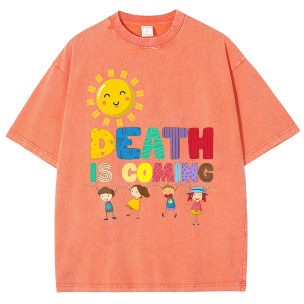 Death Is Coming Unisex Oversized Print Vintage Wash Denim T-Shirt