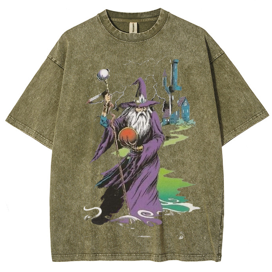 Wizard & Tower Unisex Printed Retro Washed Short Sleeved T-Shirt-Print-cool