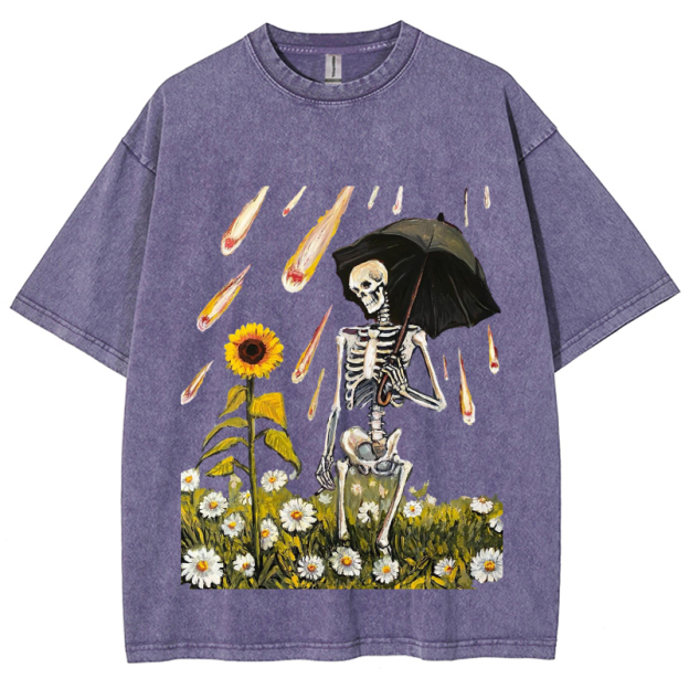 Sunflower Skull Unisex Vintage Wash Denim T-Shirts[💥Buy 4 get 5th 50%OFF]