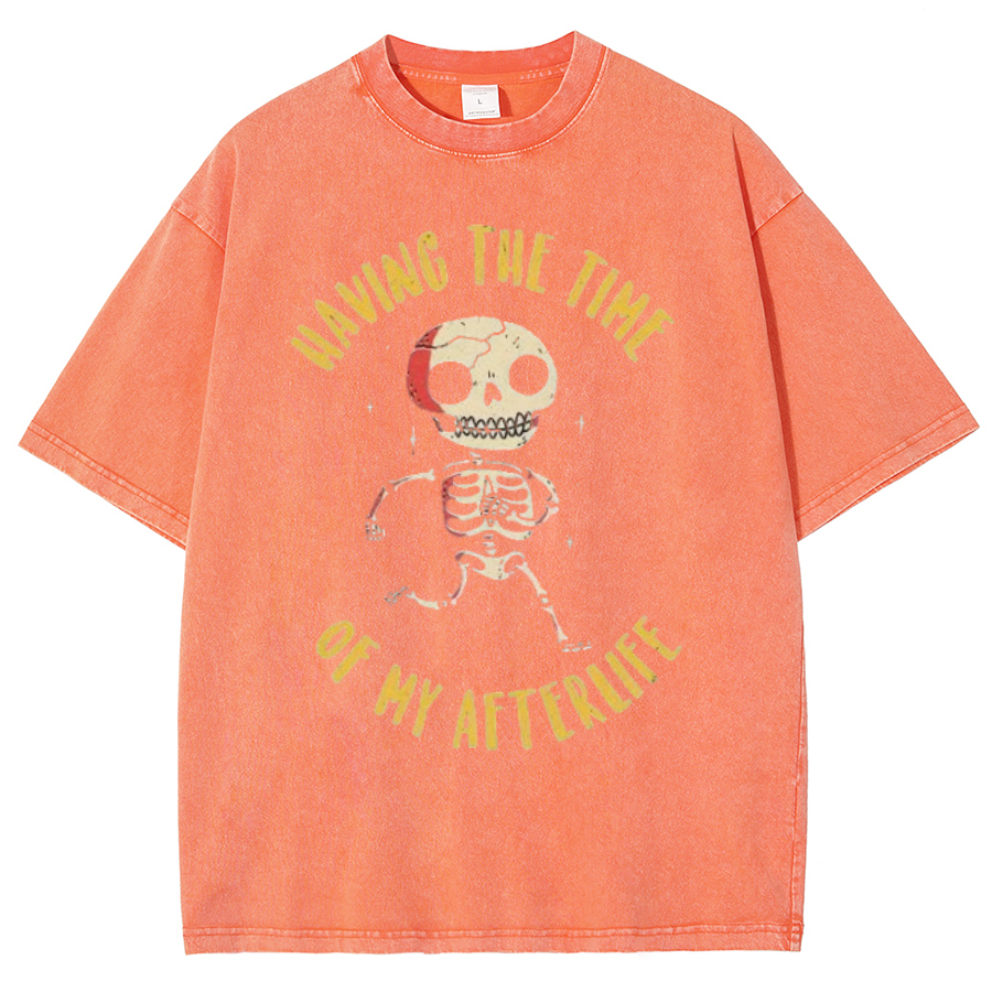 Having The Time Unisex Oversized Print Vintage Wash Denim T-Shirt