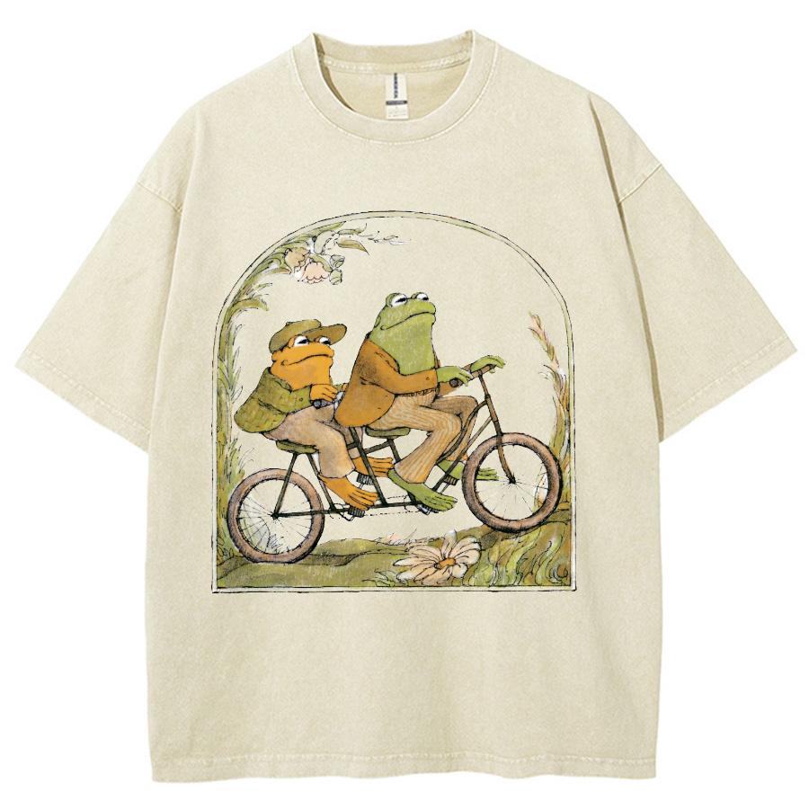 Frog and Toad Unisex Printed Retro Washed Short Sleeved T-Shirt-Print-cool