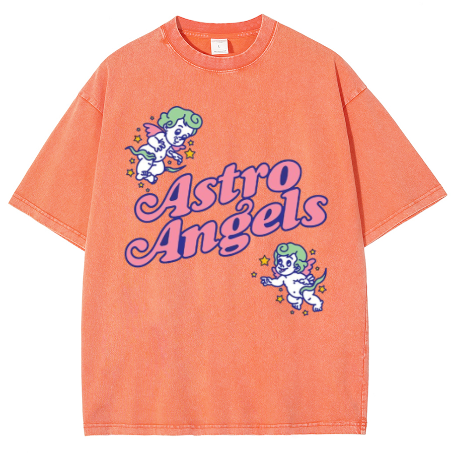 Astro Angels Unisex Oversized Print Vintage Wash Denim T-Shirt