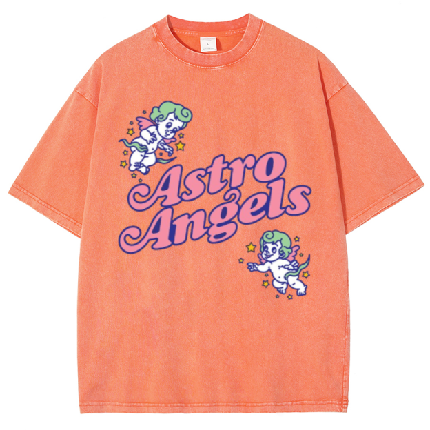 Astro Angels Unisex Oversized Print Vintage Wash Denim T-Shirt