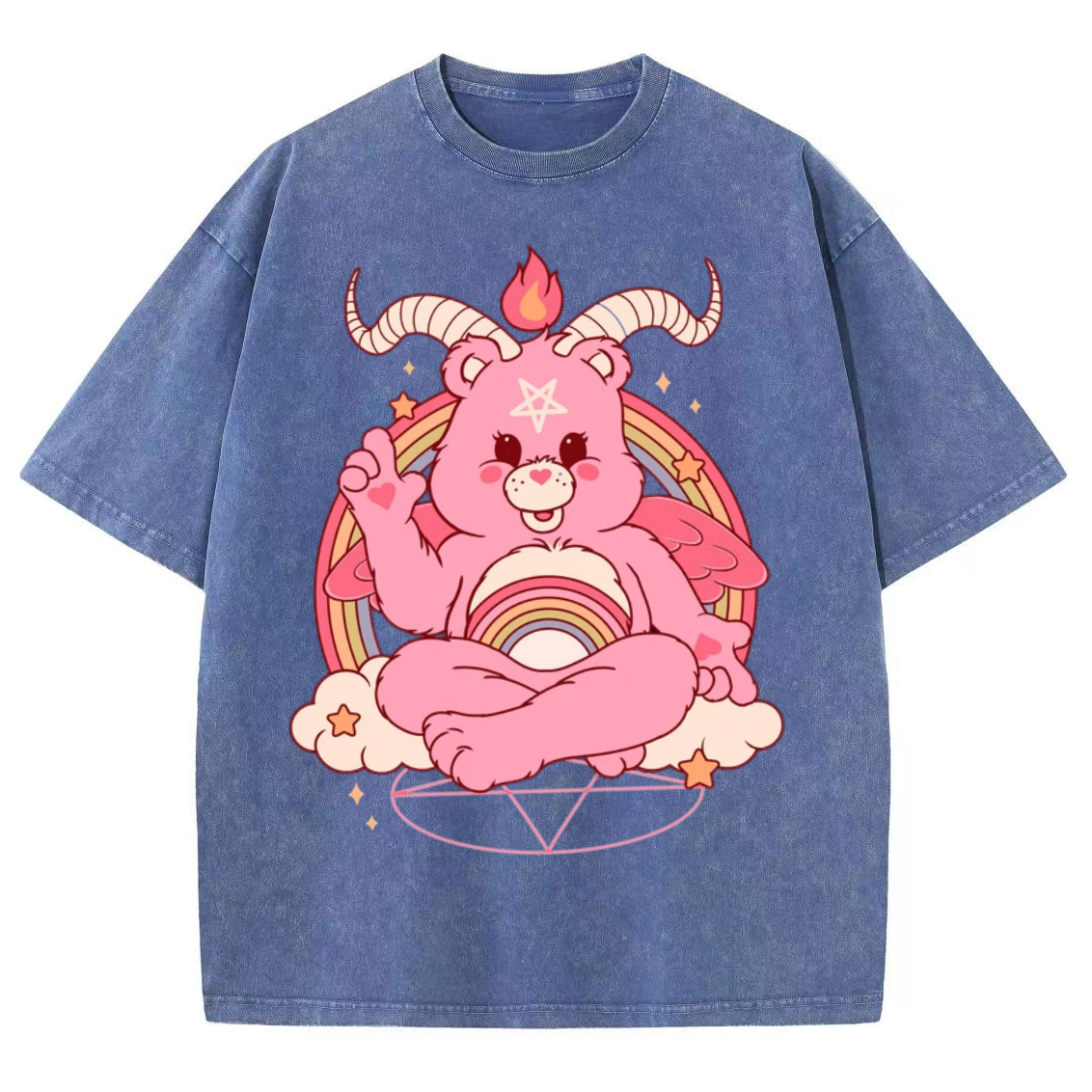 Funny Bear Unisex Printed Retro Washed Short Sleeved T-Shirt
