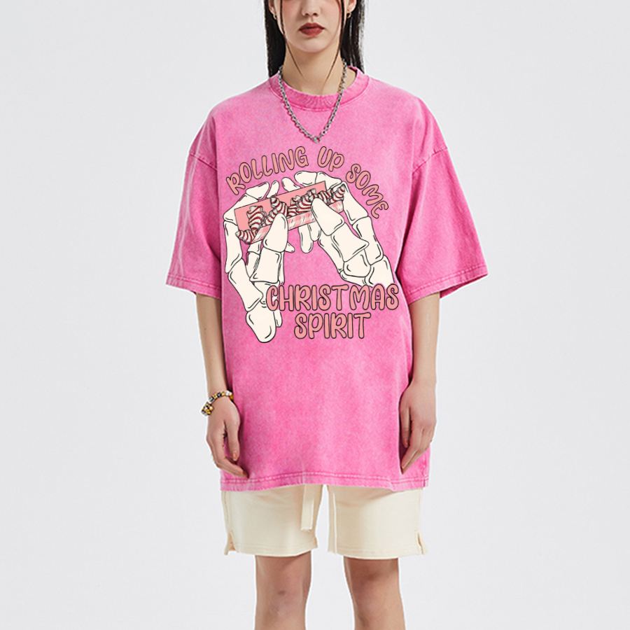 Rolling Up Unisex Oversized Print Vintage Wash Denim T-Shirt-Print-cool